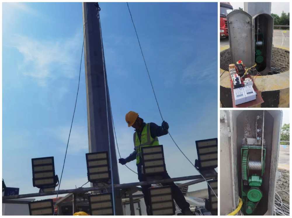 凉州区京哈高速服务区改造高杆灯安装现场